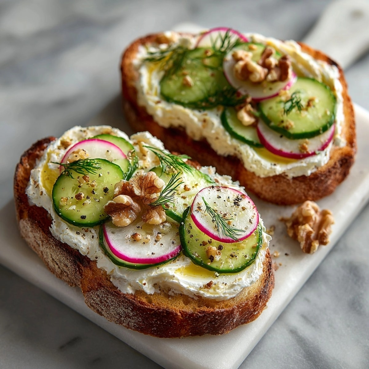 Close-up of a creamy, herb-infused Butter Board, ready for dipping with toasty bread.