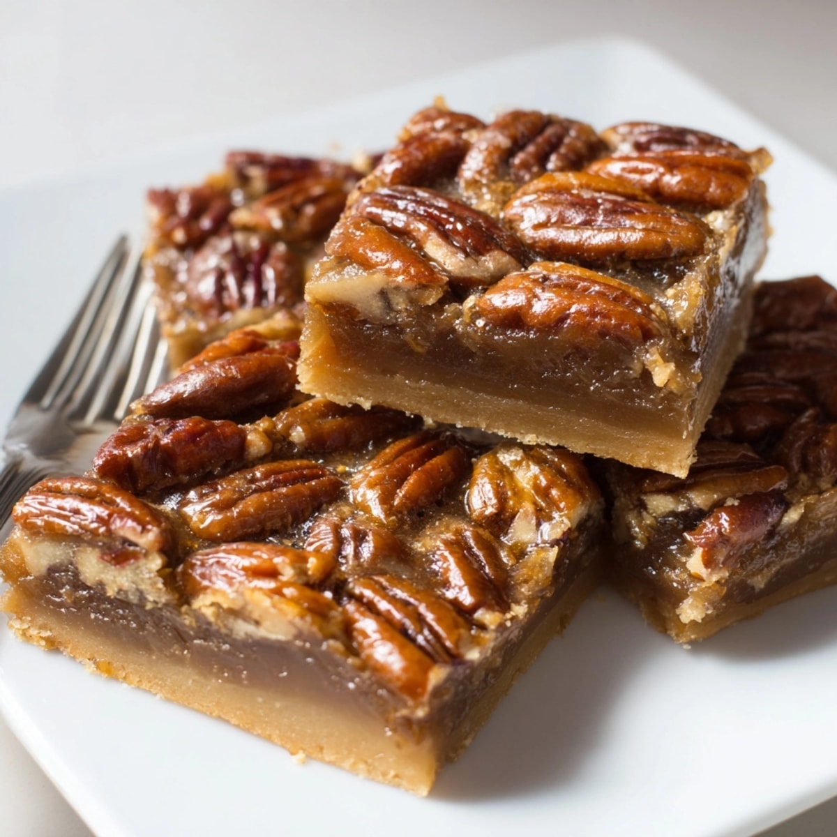 Golden Pecan Pie Bars, rich shortbread base, glistening pecan topping—a delightful treat.