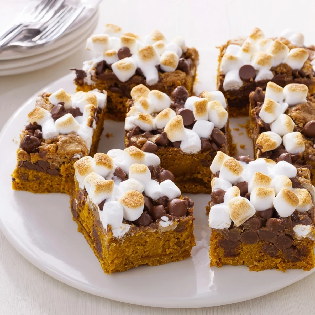 Cozy pumpkin muffin s’mores bars loaded with marshmallows, perfect for a sweet treat.