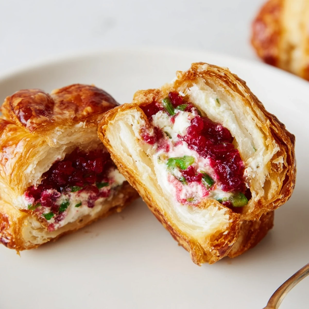 Savory, sweet Cranberry Jalapeño Dip Puff Croissants perfect for holiday gatherings.
