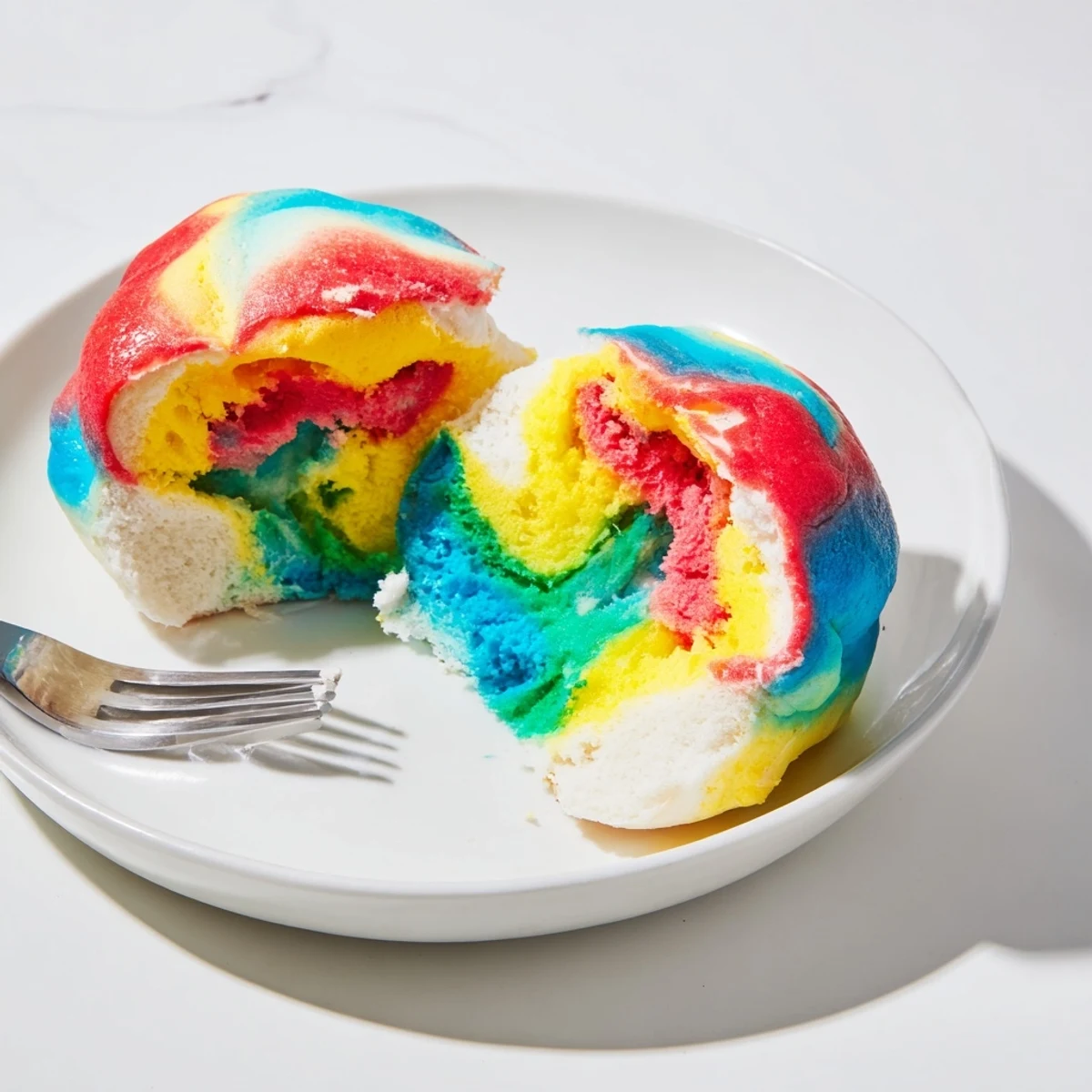 Whimsical rainbow cloud bread ideal for festive brunches or colorful snack platters.  