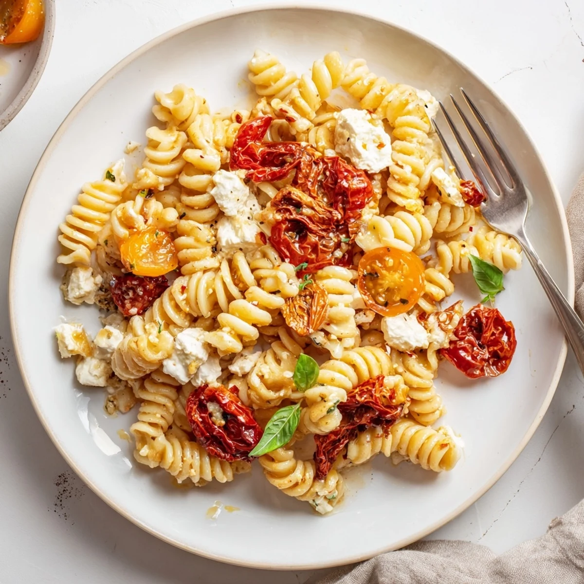 Baked Feta Pasta with vibrant cherry tomatoes and rich, sun-dried tomatoes combines perfectly.  