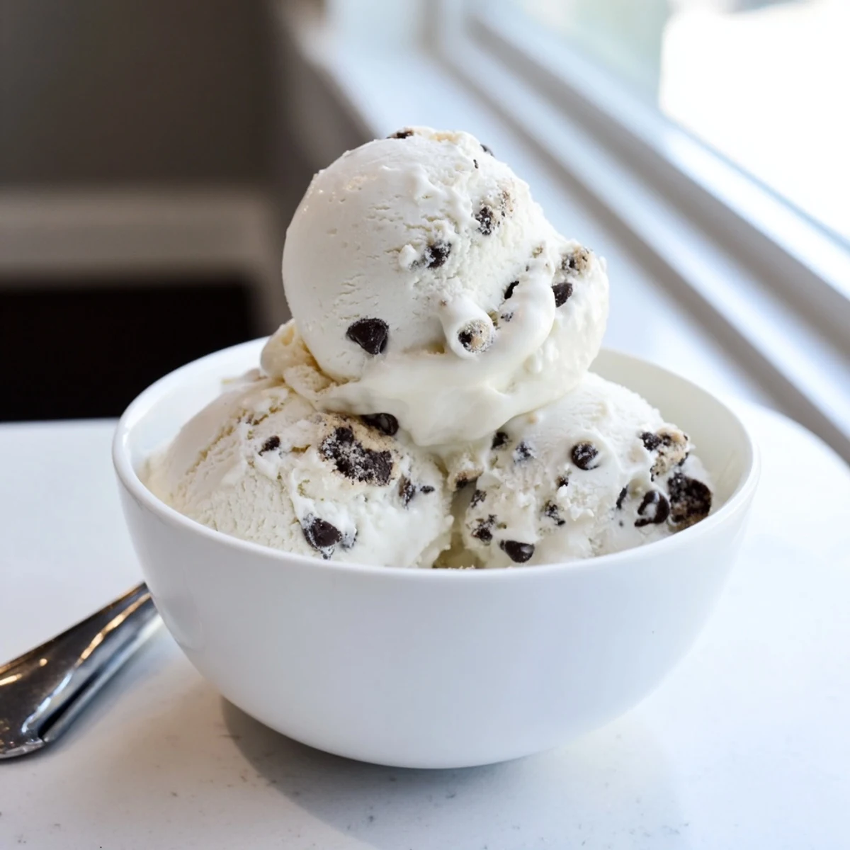 Creamy cottage cheese ice cream mixed with edible cookie dough bites, perfect dessert.  