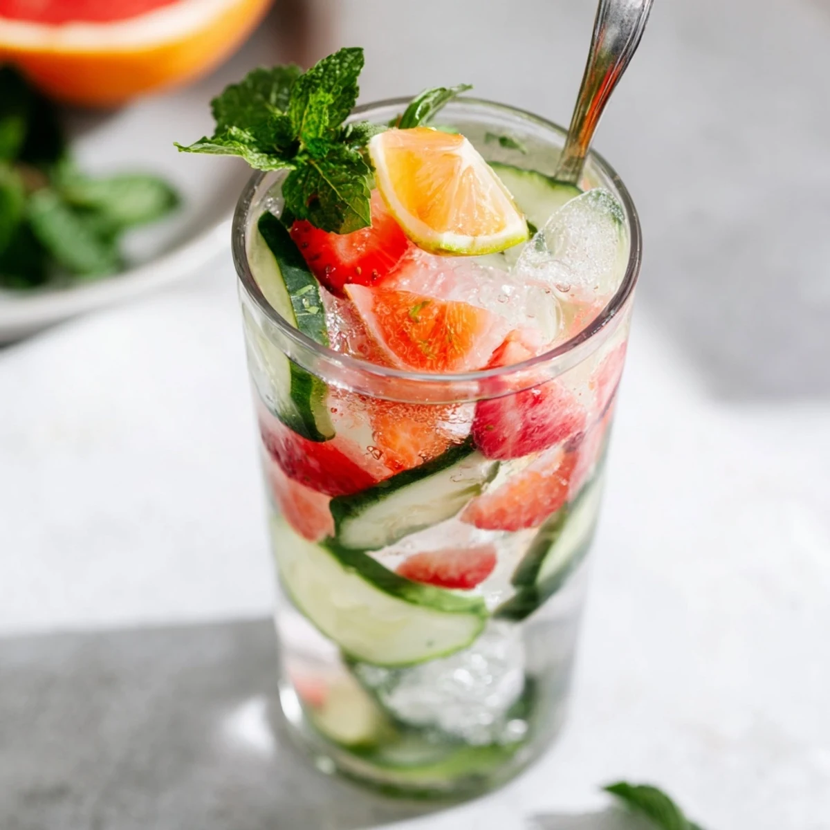 Refreshing Water-Based Mocktails with fresh fruit and mint for a vibrant summer drink.  