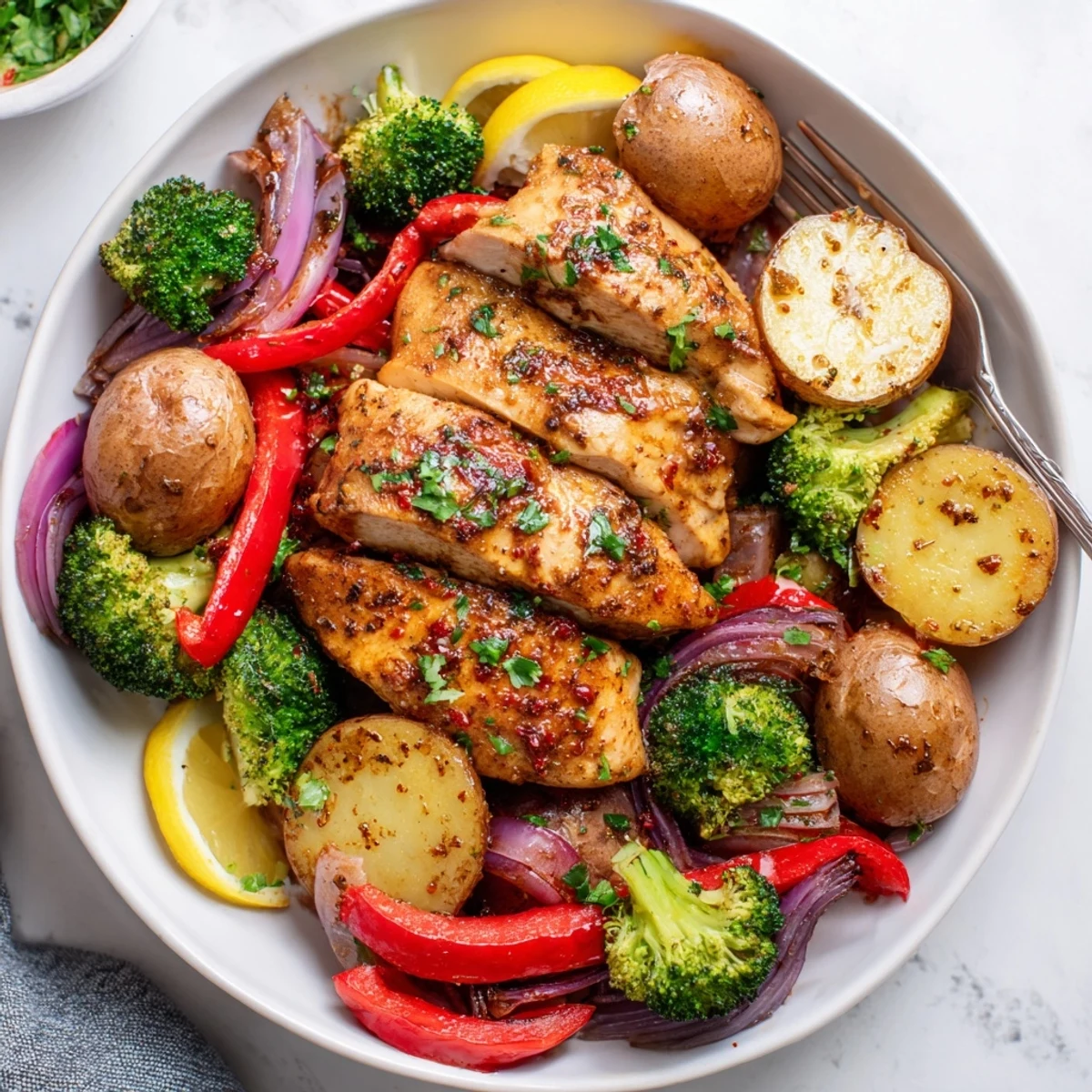 Savory Lazy Gourmet Chicken & Vegetable One-Pot dish loaded with vibrant colors and flavors.  