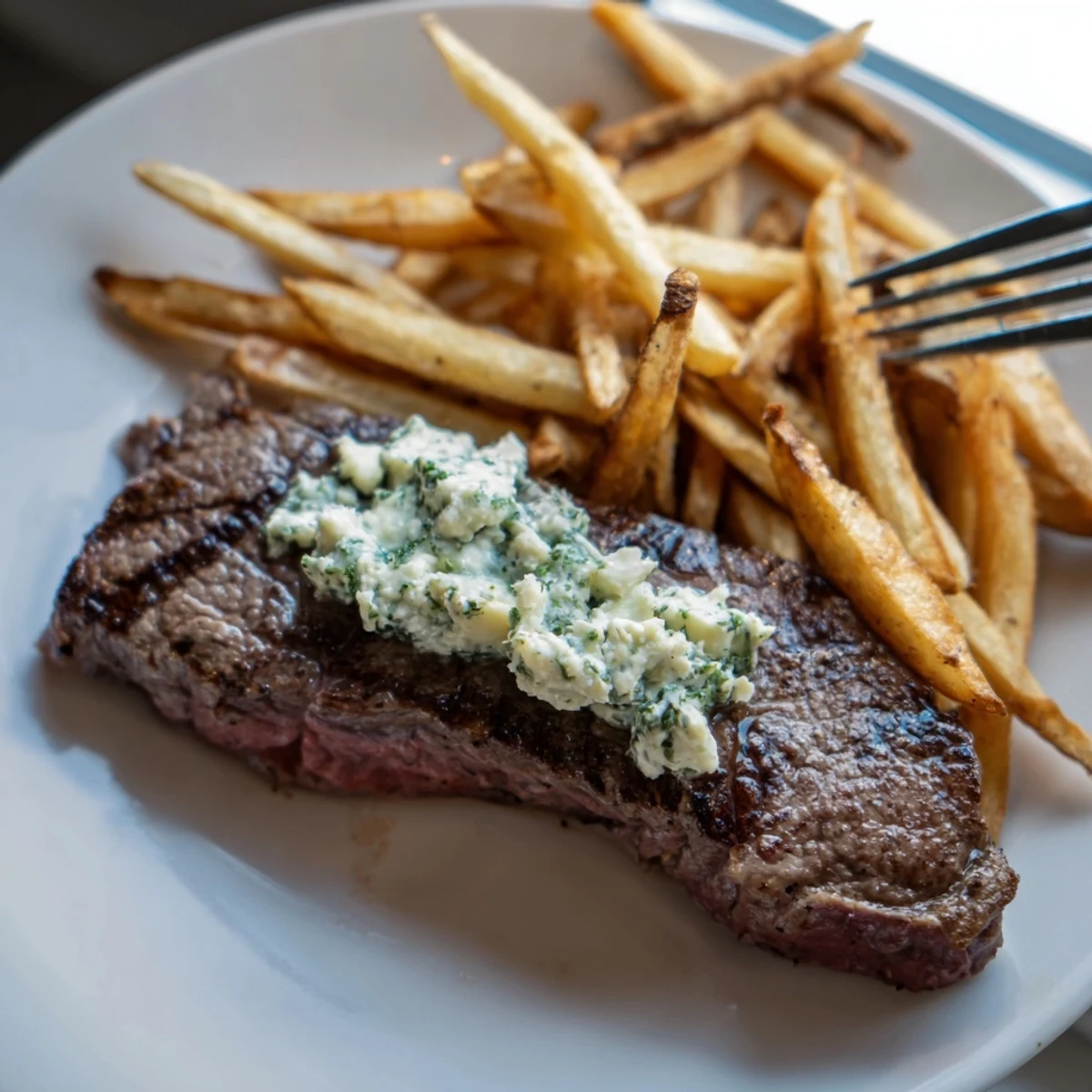 Juicy Steakhouse Garlic Butter Steak & Fries served with crispy golden fries.