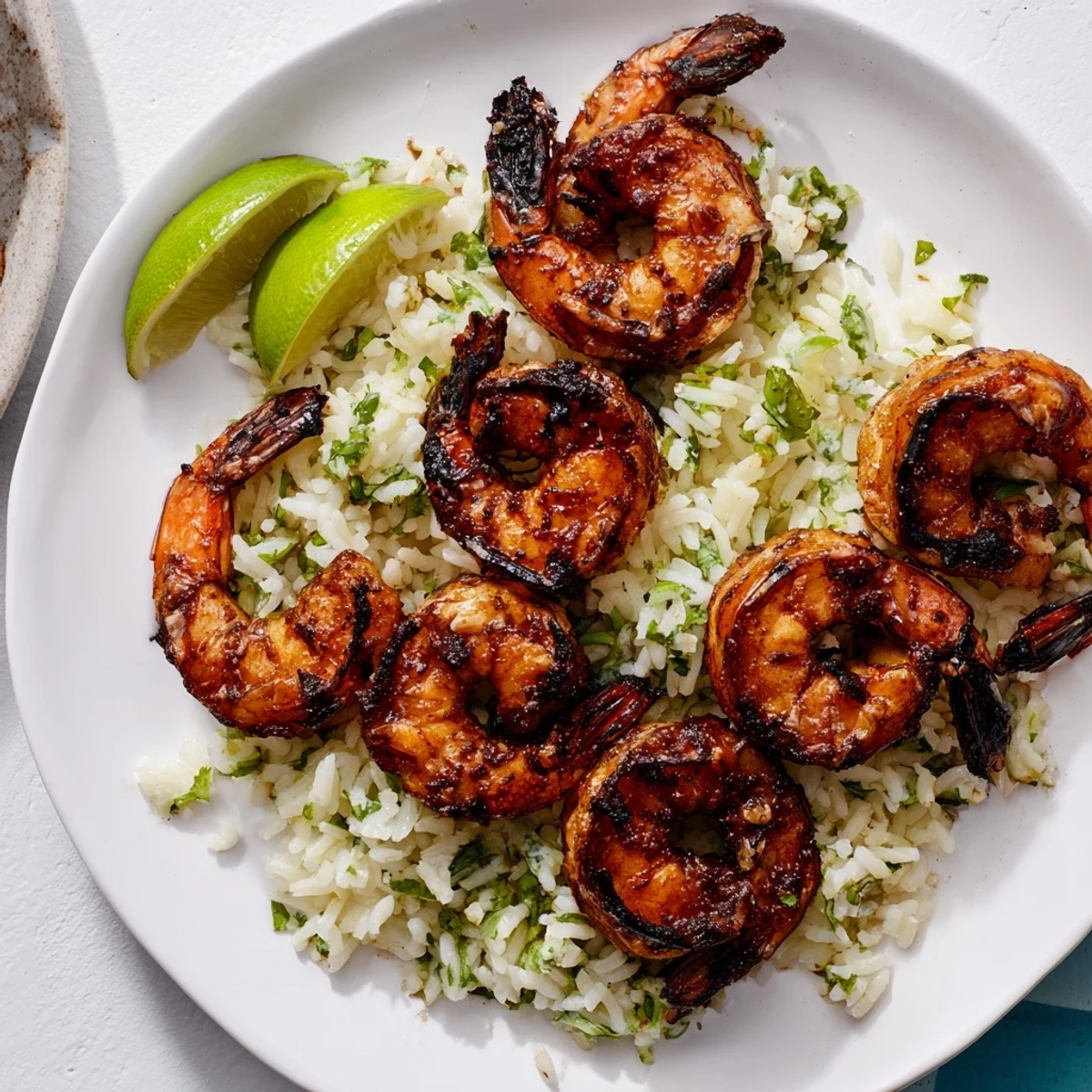 Grilled Chipotle Lime Shrimp & Rice with vibrant cilantro garnish, a zesty, flavorful meal.