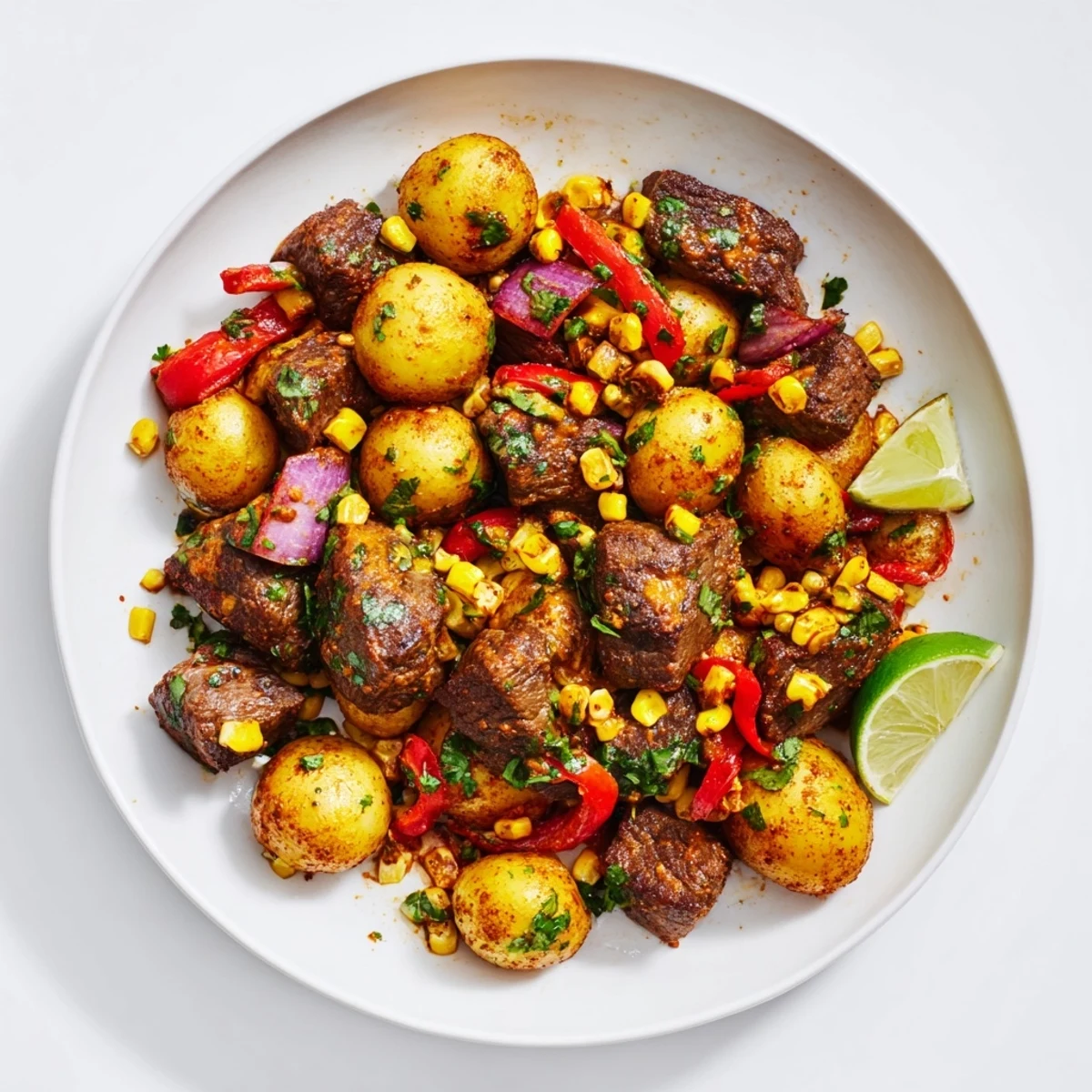 This flavorful Southwest Steak & Potato Skillet features tender steak, colorful peppers, and smoky spices.