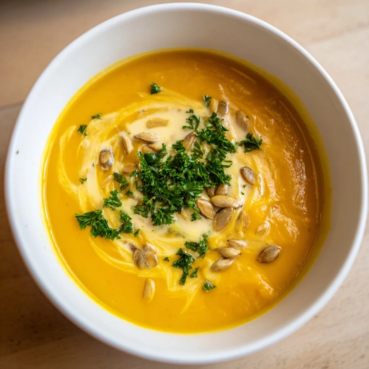 Enjoy a steaming bowl of Butternut Squash & Pear Soup; a delicious, comforting vegetarian dinner option.
