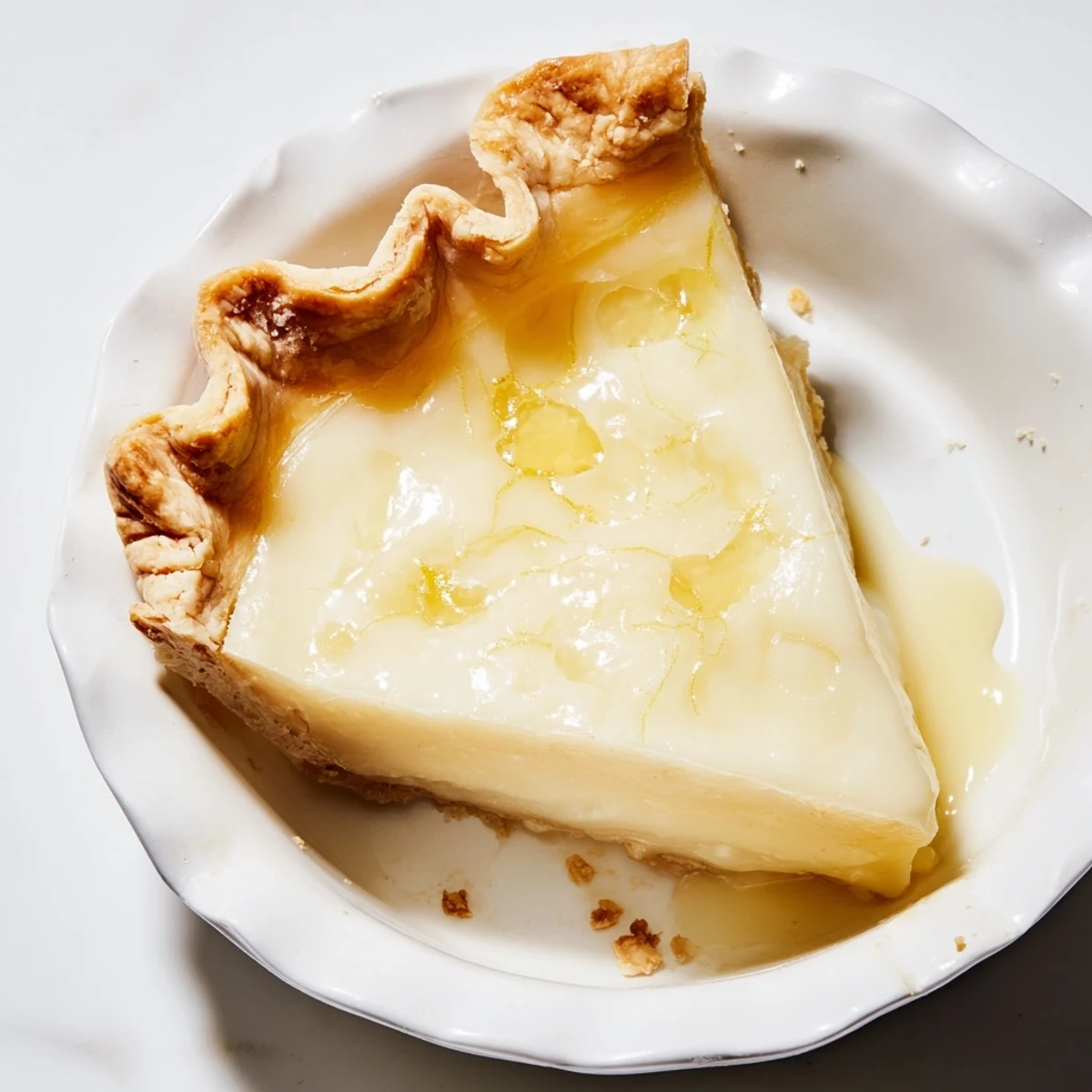 A whole Water Pie, baked to perfection and ready to be sliced for a comforting dessert.