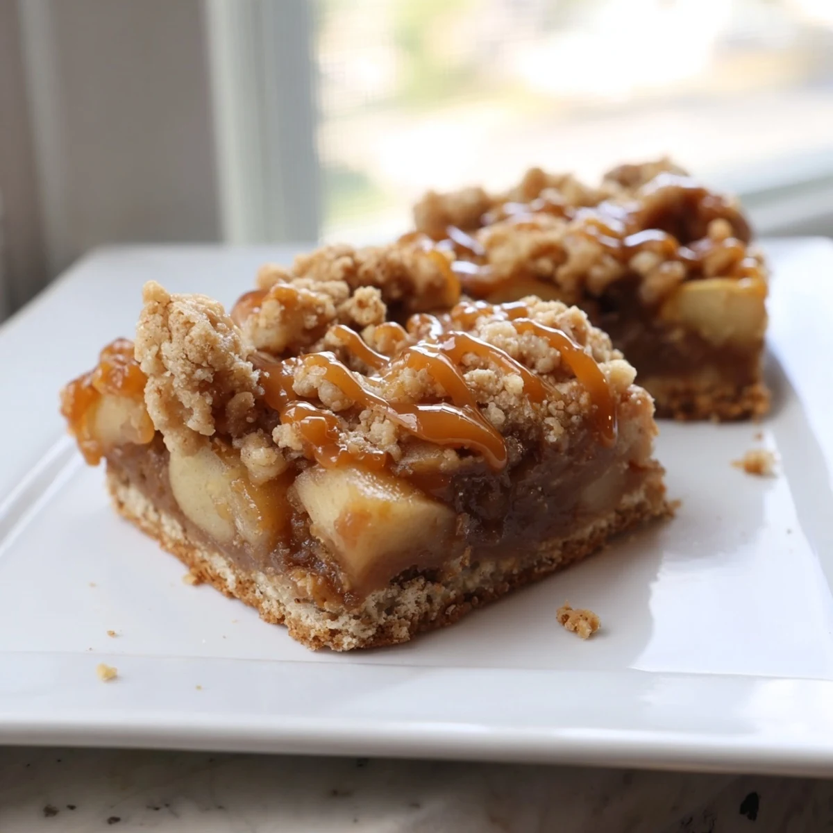 Warm, golden Caramel Apple Cookie Bars offer layers of sweet apples, caramel, and tender cookie.