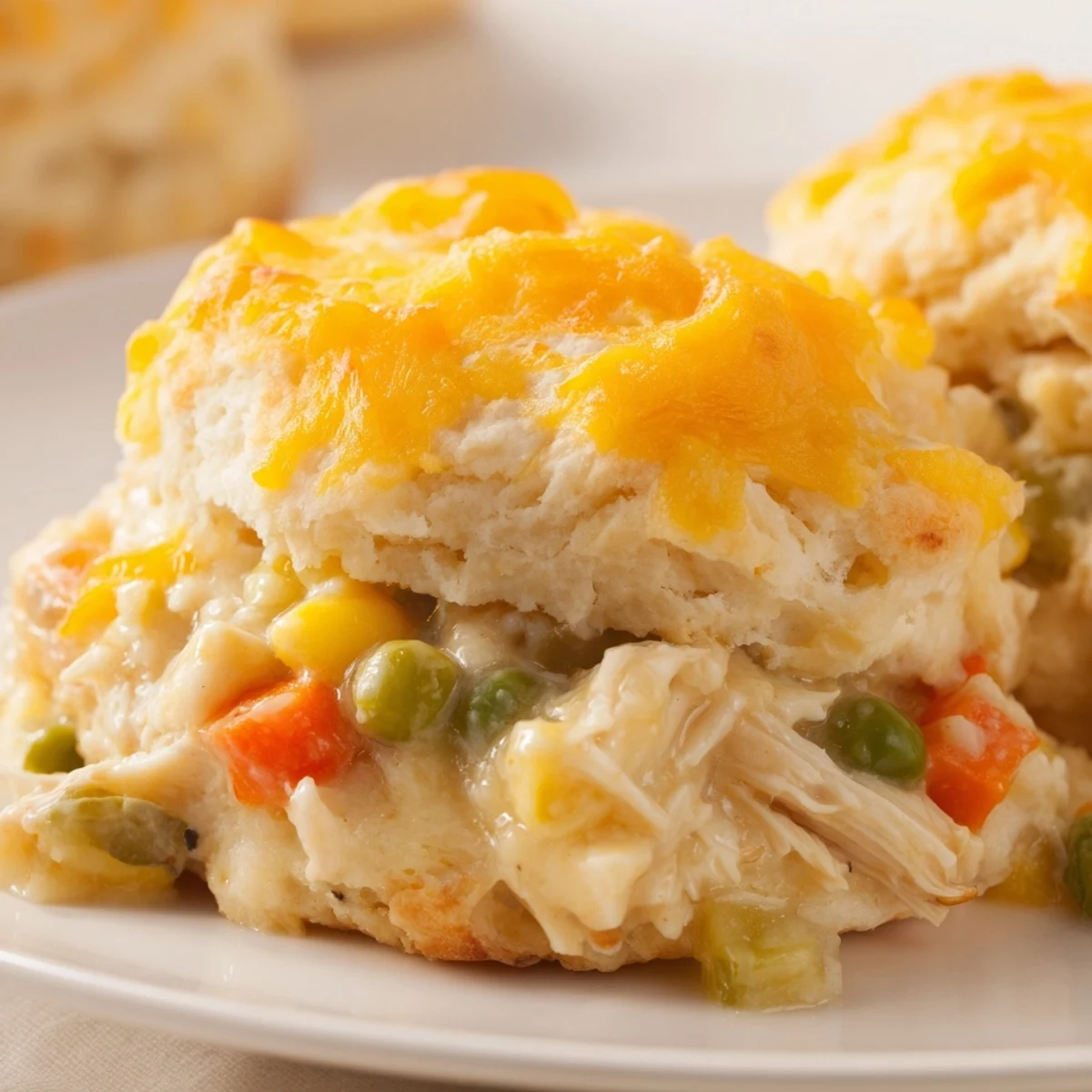 Savory One-Pan Chicken Cobbler with a cheesy biscuit topping, ideal for a delicious weeknight dinner.