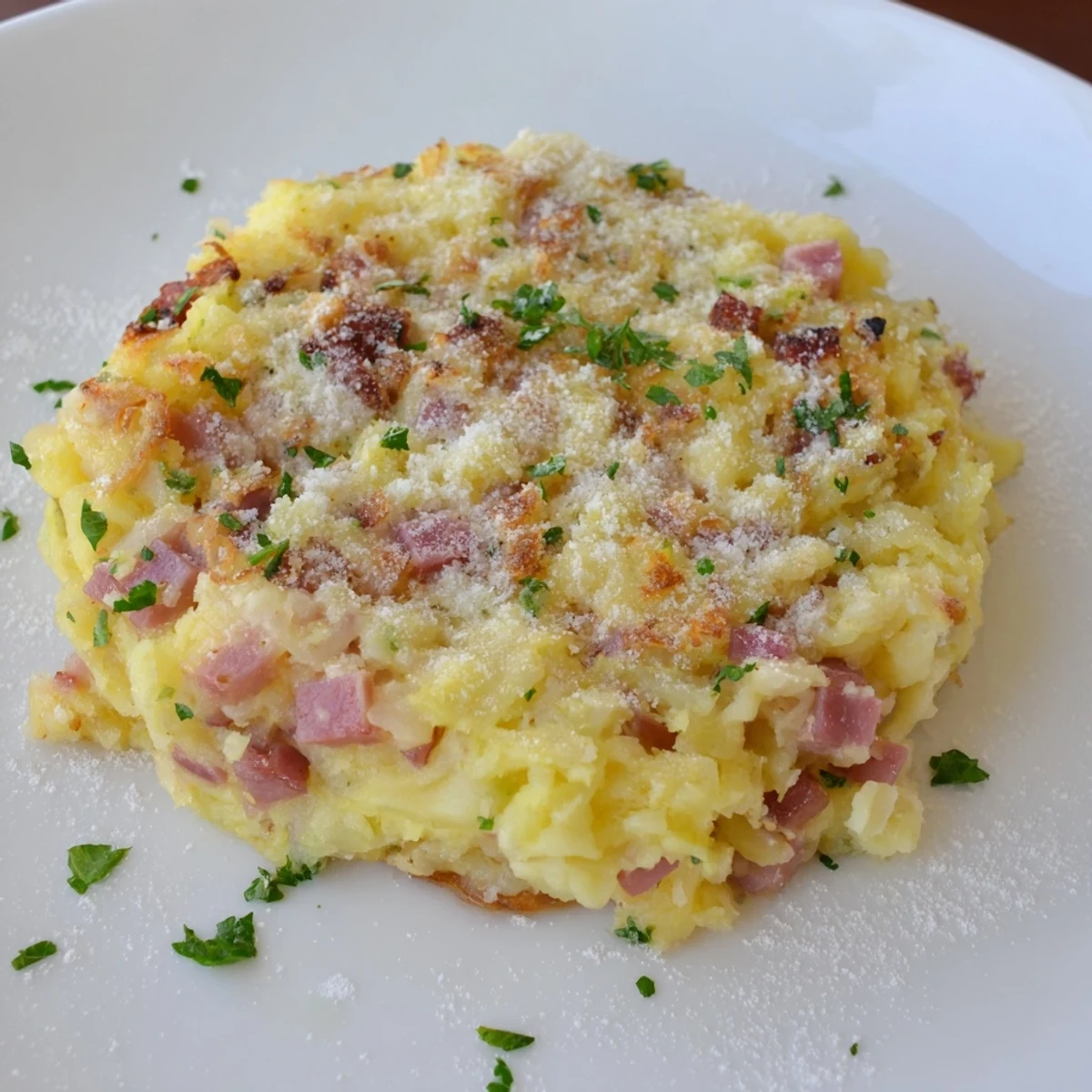 See the savory texture of these flavorful Ham & Potato Patties, perfect comfort food, and ready to eat.