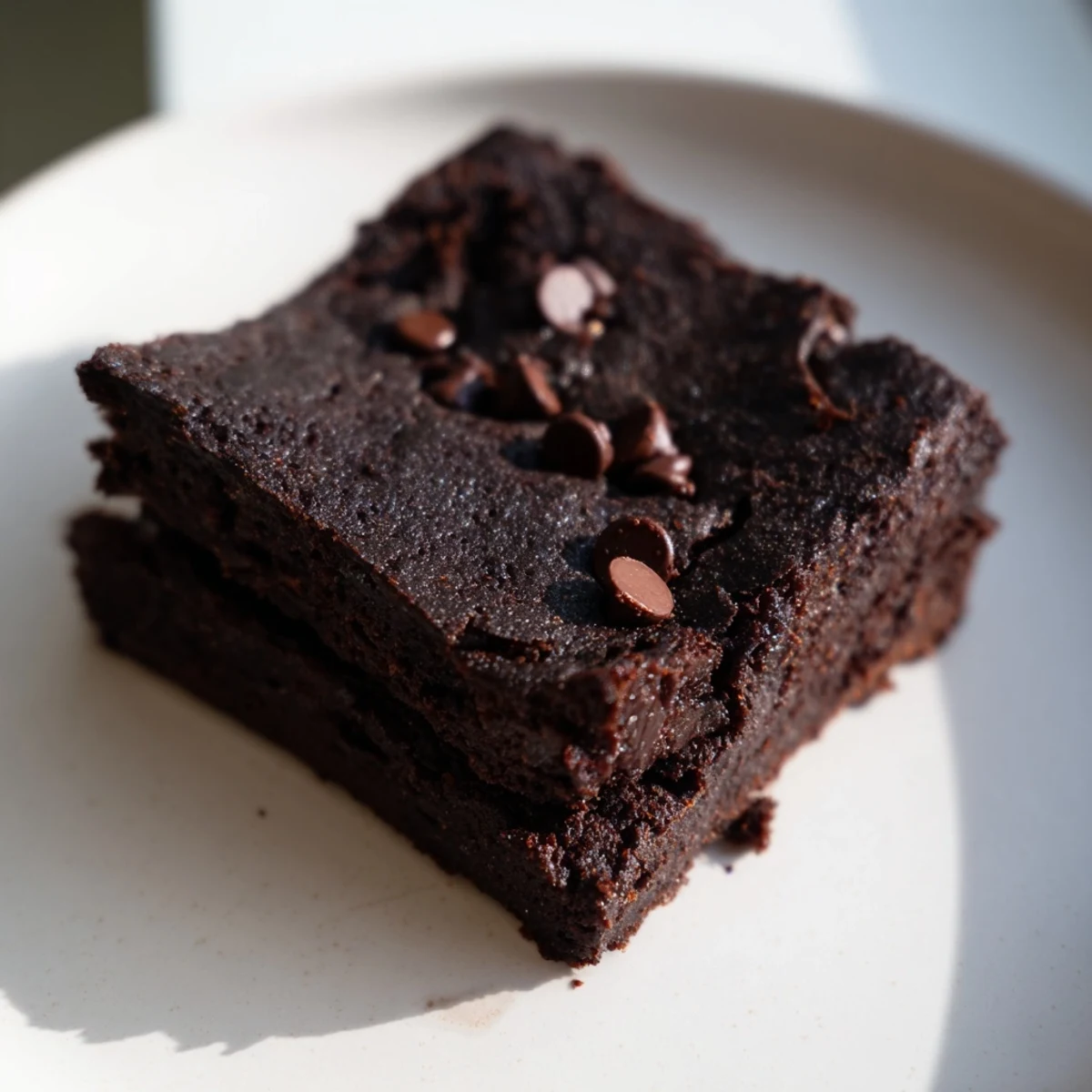 A plate of freshly baked Black Bean Brownies, showcasing the fudgy centers and chocolatey aroma.