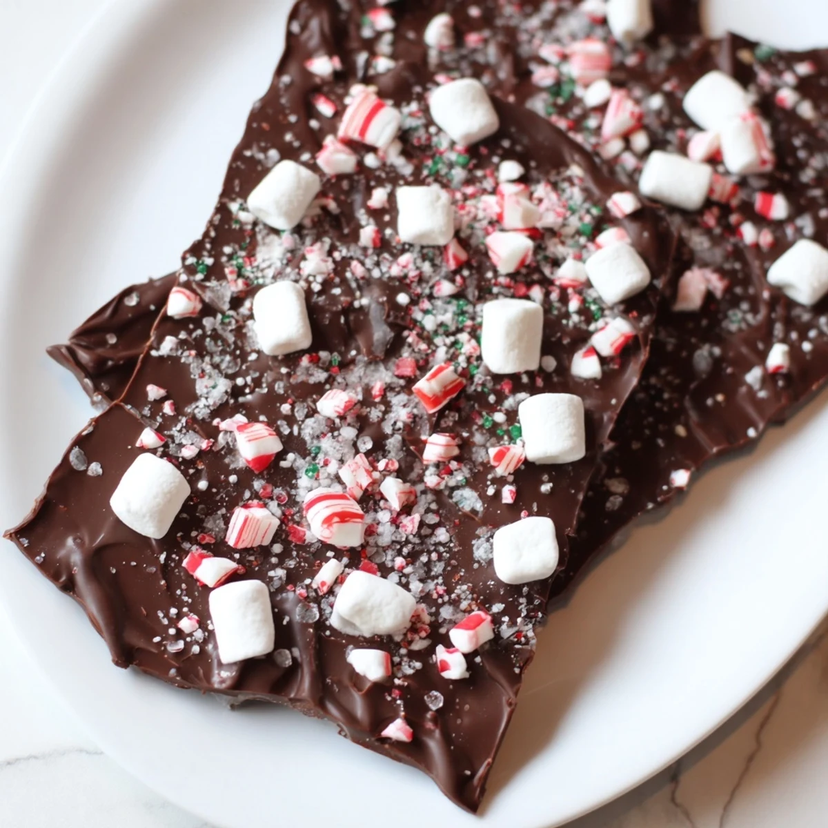 Hot Chocolate Bomb Bark: a decadent chocolate bark with swirls, marshmallows, and vibrant cocoa mix.