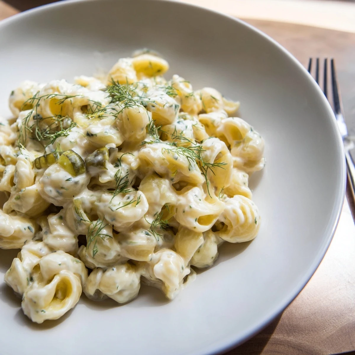 Golden-baked Pickle Mac and Cheese topped with crispy breadcrumbs, ready to serve and enjoy.