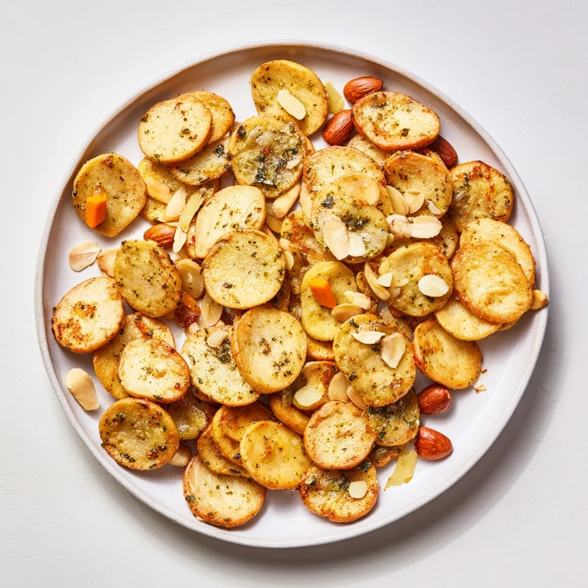 Golden-brown Air Fryer Bagel Chip Christmas Mix with crunchy pretzels and festive candies looks delicious.