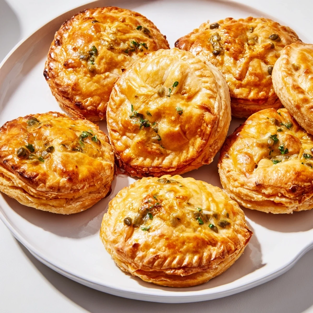 Crispy, golden-brown Chicken Piccata Mini Hand Pies, smelling of lemon and herbs, ready to enjoy.