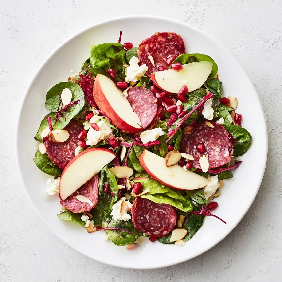 This easy Hot Girl Christmas Salad features savory salami, sweet pomegranate, and a tangy balsamic dressing.