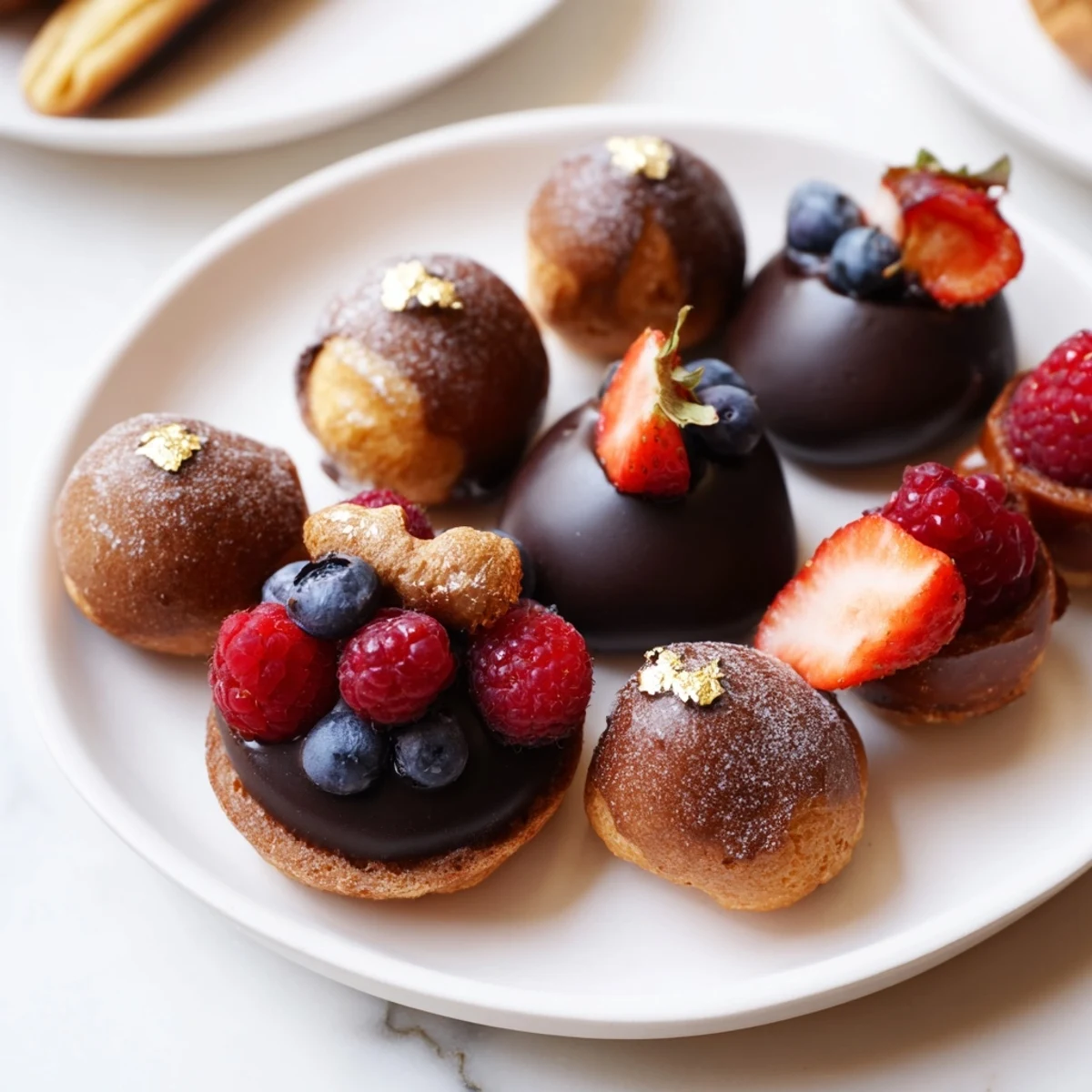 Delicate Piste de Train Mignardises, a French dessert arrangement of tiny pastries ready to eat.