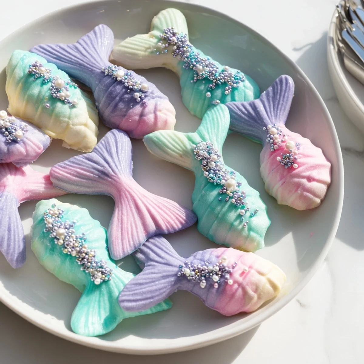 Colorful Mignardises Queue de Sirène arranged on a plate, the elegant French dessert perfect for any celebration.