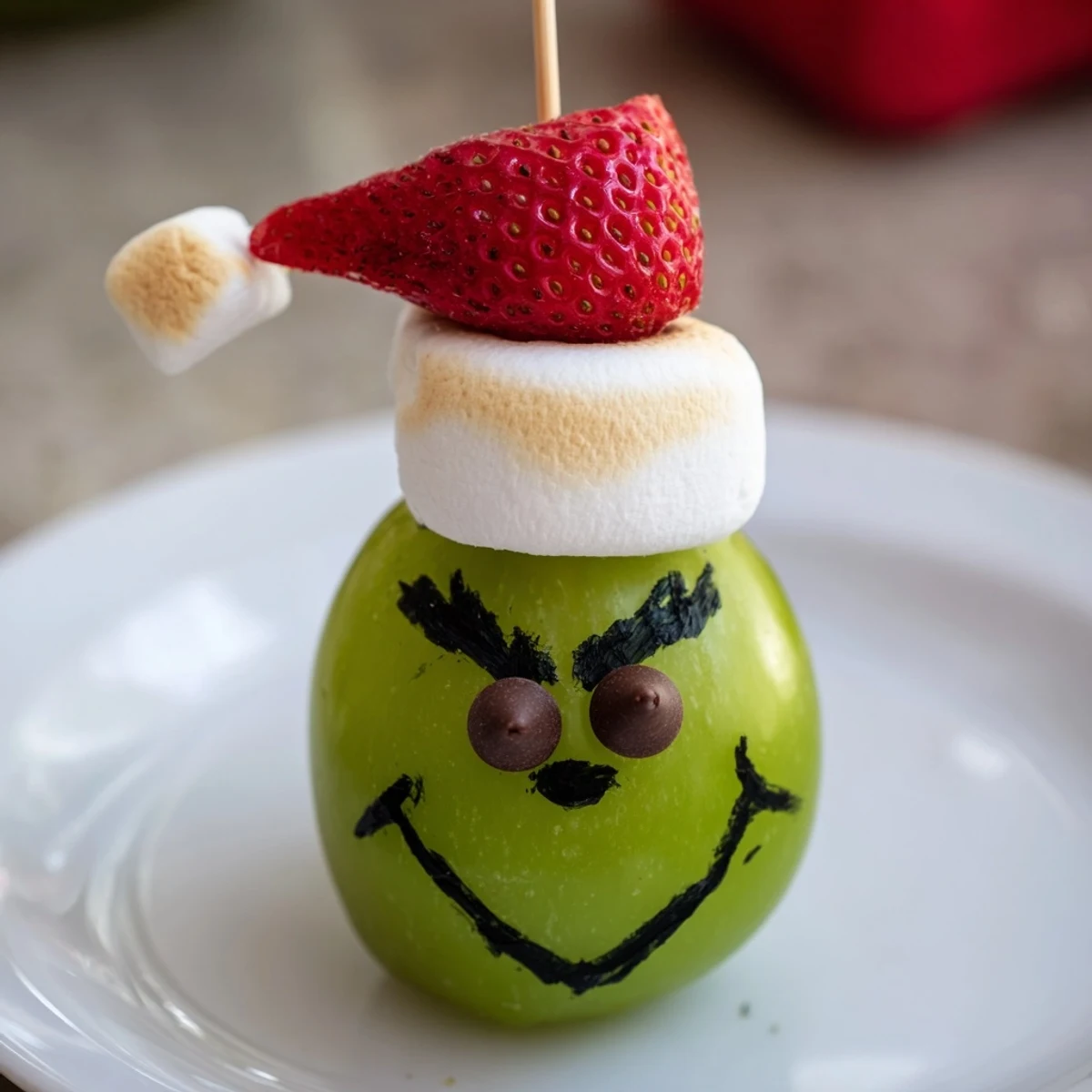 Easy-to-make Grinch Snack: Sweet green grapes, fluffy marshmallows shaped into a festive treat.