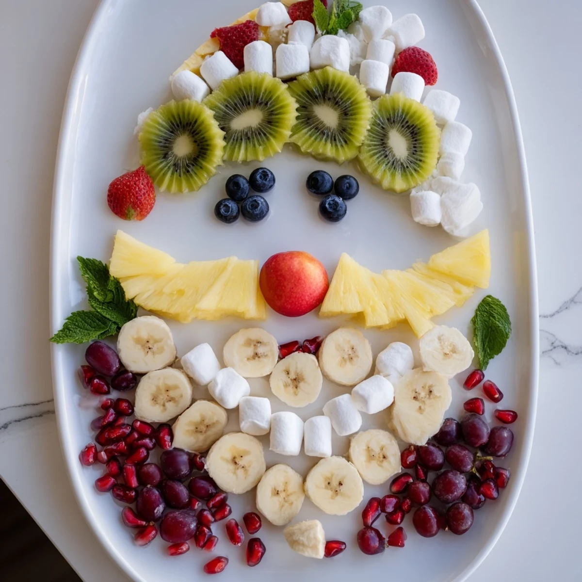 Santa Fruit Platter featuring a whimsical pineapple beard brimming with fresh, colorful fruit pieces ready to enjoy.