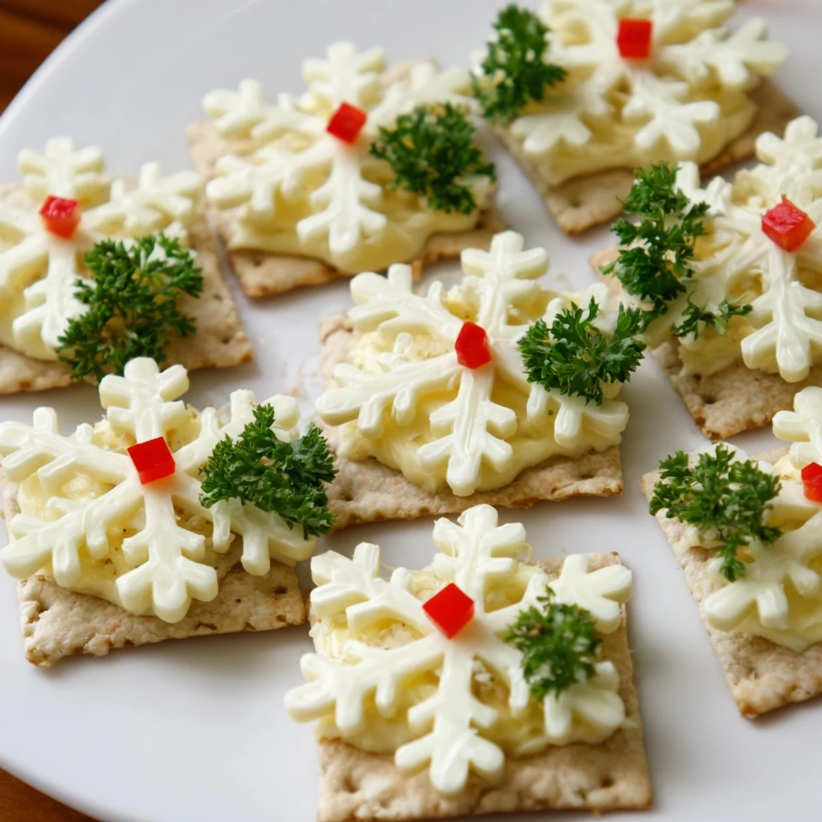 Get ready for these Savory Bites: Cracker and Cheese Snowflake Design—elegant appetizers with cheese stars, perfect for parties.