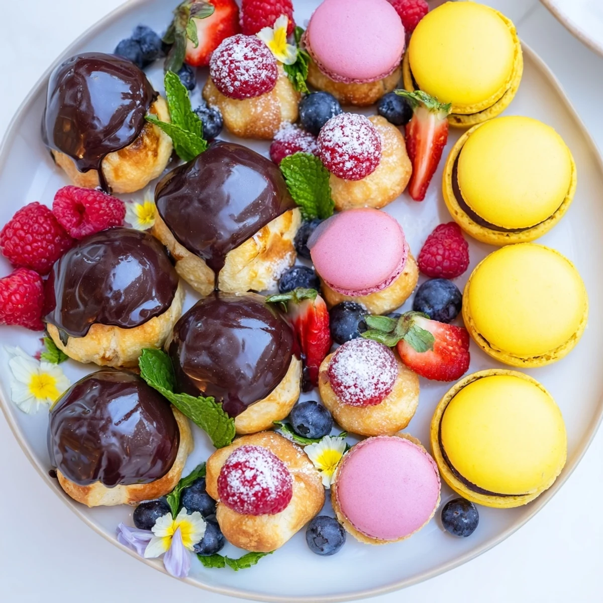 A beautiful Montgolfière dessert platter: miniature French treats, ready for a special occasion.