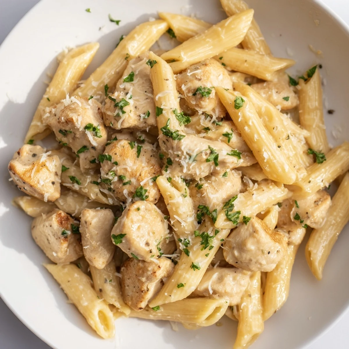 Quick Garlic Parmesan Chicken Pasta: A creamy, one-pan delight with golden chicken and Parmesan.