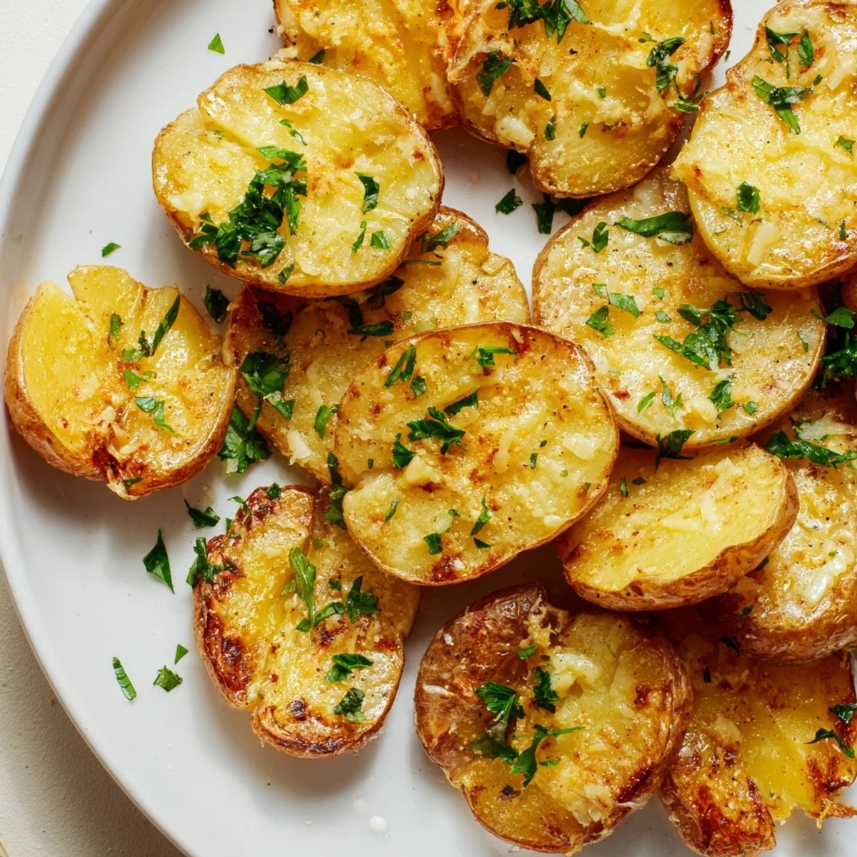 Sizzling Garlic Parmesan Potatoes, featuring crispy edges and Parmesan cheese aroma.