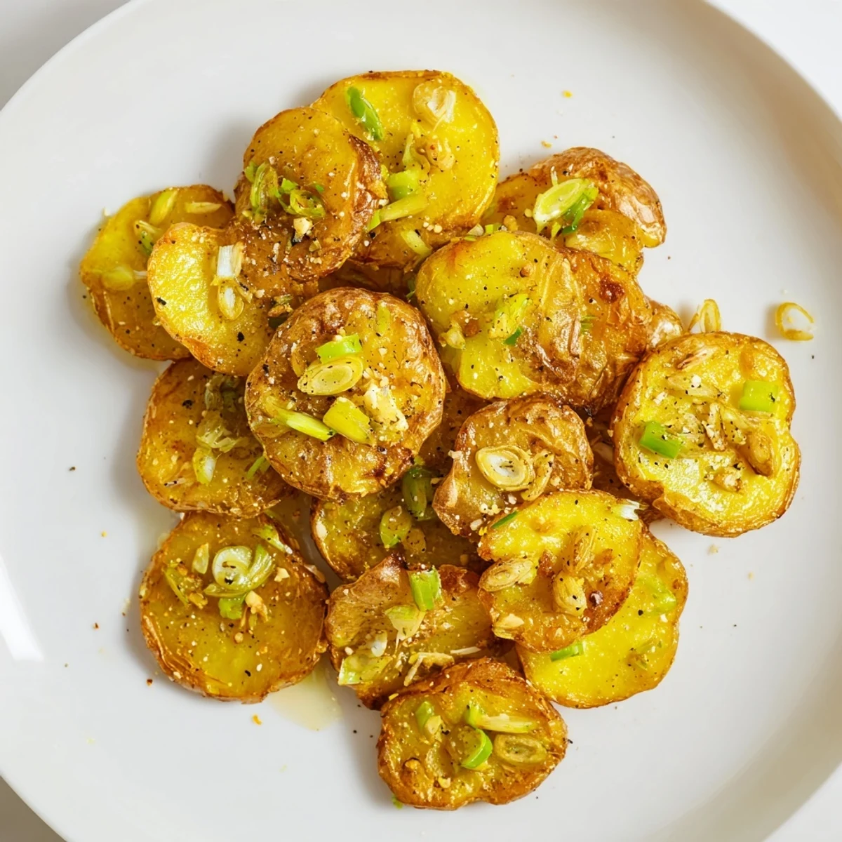 Close-up of freshly baked Smashed Green Onion Potato Bombs, showcasing the flavorful scallion oil glaze.