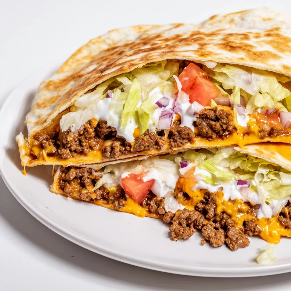 This homemade Taco Bell Crunchwrap Supreme shows off a perfectly sealed tortilla with crispy edges.