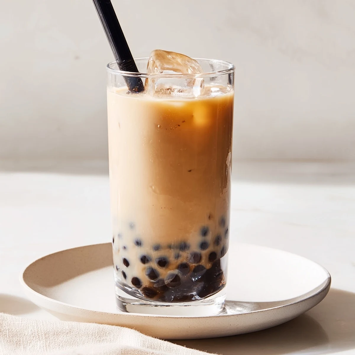 A refreshing glass of boba tea, showing the quick boba tea hack with creamy milk.