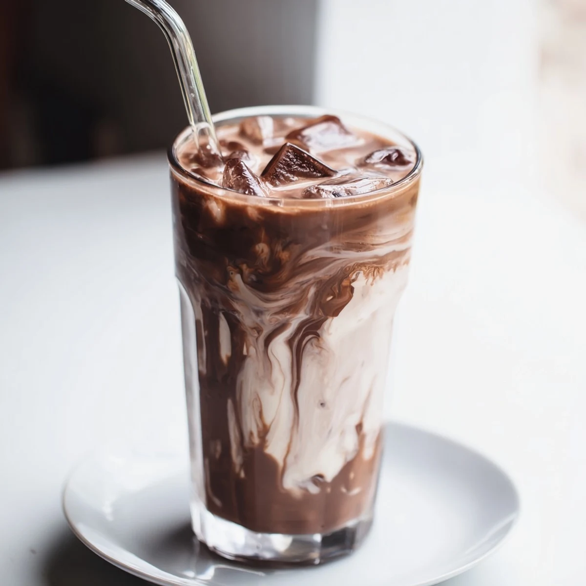 Refreshing Milo Ice Latte, perfectly chilled, offering a sweet and creamy chocolate coffee experience.