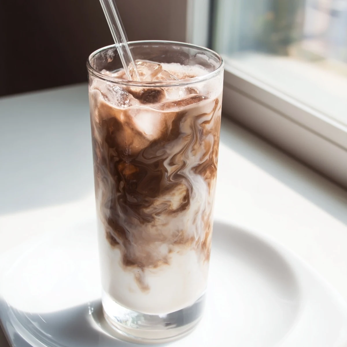 Enjoy a visually appealing Milo Ice Latte, a homemade, delicious chocolate beverage with a creamy texture.