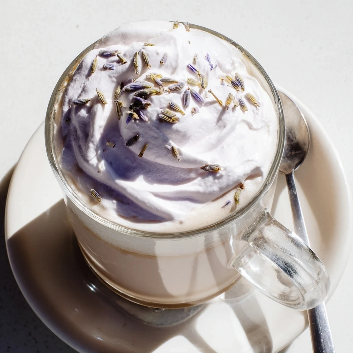Indulge in this creamy Whipped Lavender Latte: a beautifully layered, floral coffee beverage.