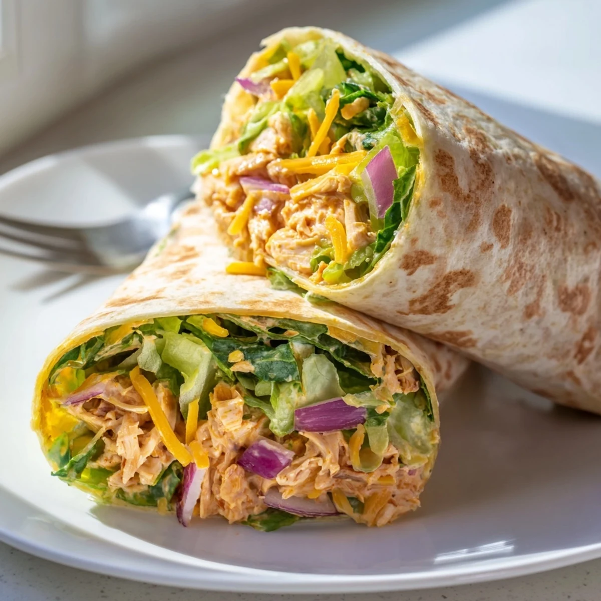 Spicy buffalo chicken and creamy ranch wrapped in a soft tortilla with crisp lettuce and melty cheddar.  