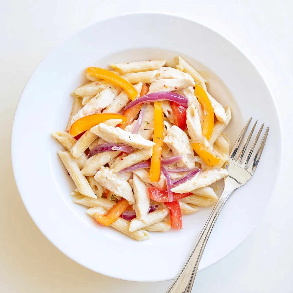 Creamy Cajun Chicken Pasta Lite features golden chicken strips and al dente penne coated in a spicy, reduced-fat sauce.