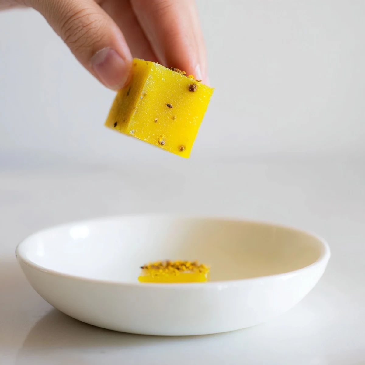 Golden Lemon Ginger Turmeric Wellness Cubes frozen in a clear ice cube tray, ready to add to hot tea or smoothies.