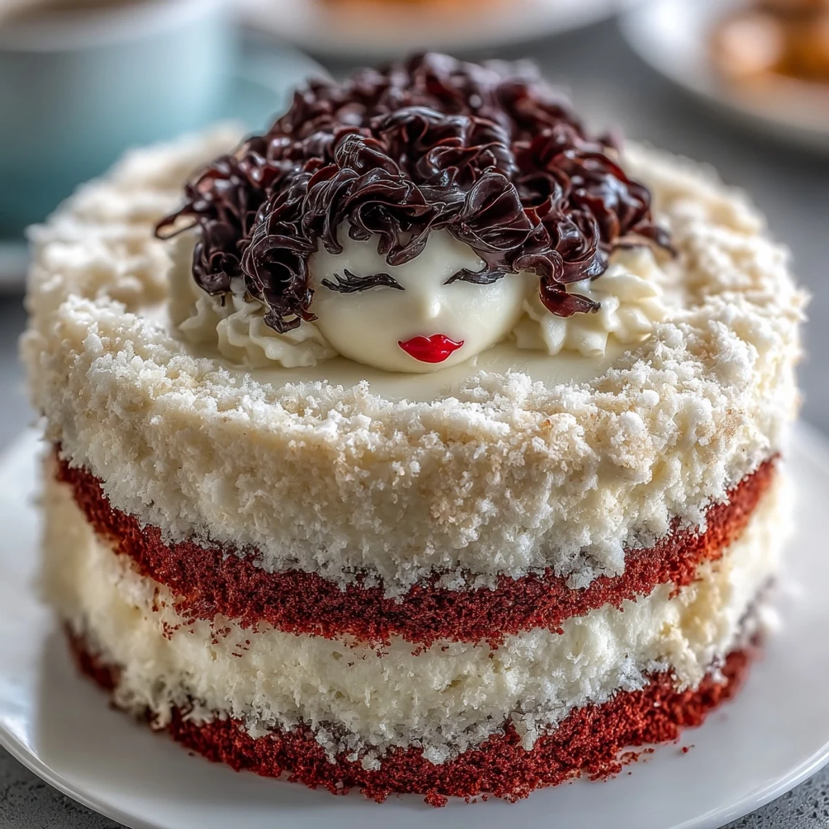 Close-up of Betty Boop Cake with glossy red layers, rich cream cheese buttercream, and playful cartoon-inspired decorations.