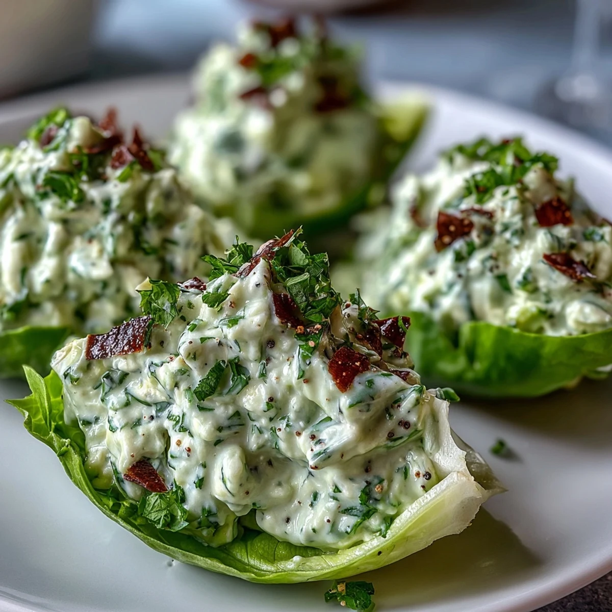 Keto Avocado Egg Salad Lettuce Boats with Everything Bagel Crunch