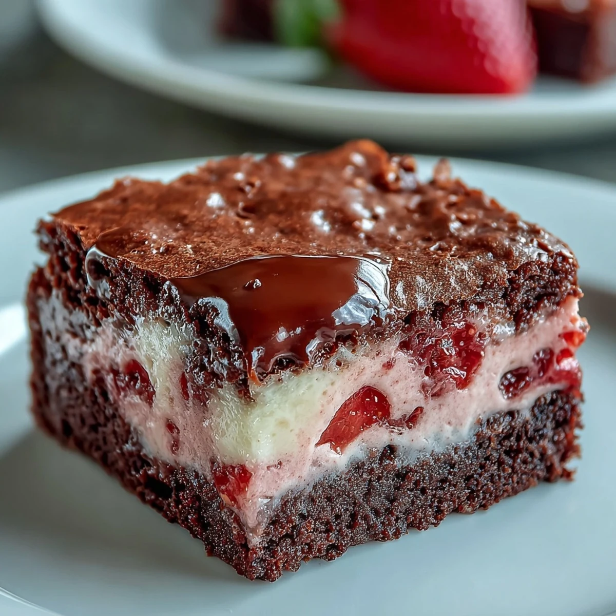 Decadent Valentine brownies with fudgy chocolate base and vibrant strawberry cheesecake marbled topping for a sweet celebration.