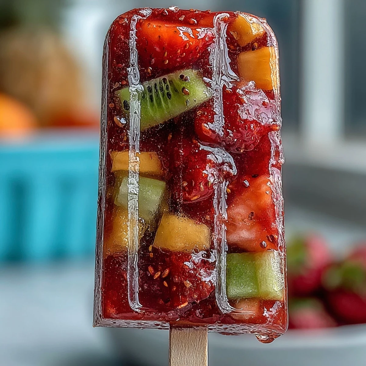 Vibrant Strawberry Daiquiri Popsicles bursting with fresh fruit chunks, perfect for a refreshing summer treat.  
