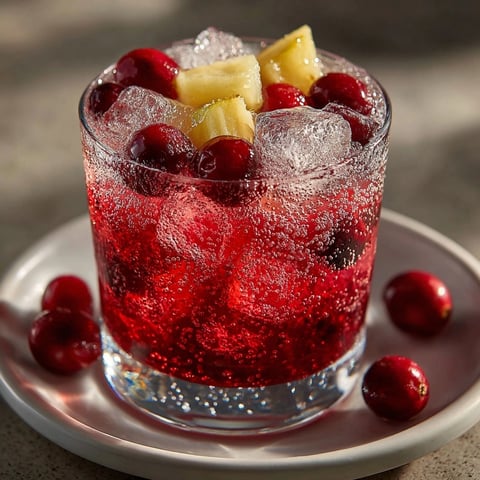 Sparkling Cranberry Ginger Fizz Mocktail: festive red bubbly drink with candied ginger and cranberries.