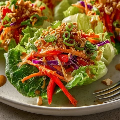 Fresh, vibrant Thai Peanut Veggie Lettuce Wraps, crunchy peanuts, ready to be enjoyed!