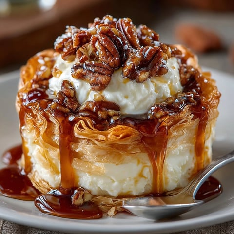 Golden, flaky Maple Pecan Brie Phyllo Cups, garnished with pecans, ready to serve.