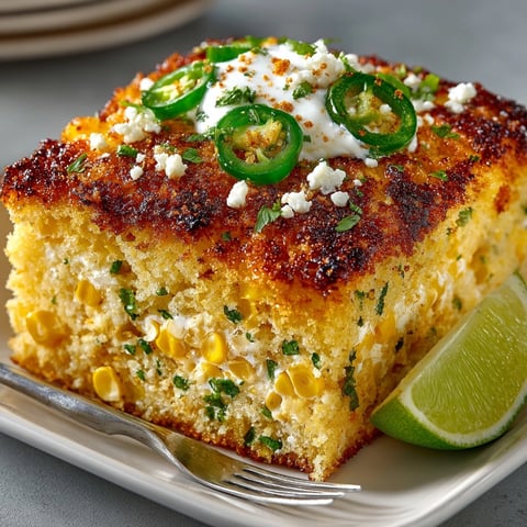 Golden Elote-Style Cornbread, flecked with green cilantro and chili, ready for a savory bite.