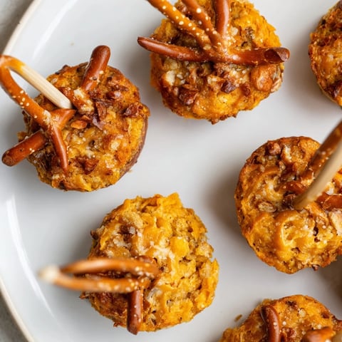 Delicious Cheesy Pretzel Chai Pumpkin Muffin Pops with warm spices and creamy cheddar.