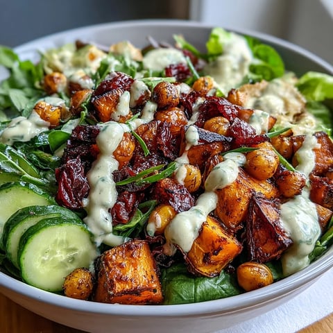 Golden roasted sweet potatoes and crispy chickpeas fill this Breakfast Buddha Bowl, topped with fresh avocado and drizzled with creamy tahini dressing.
